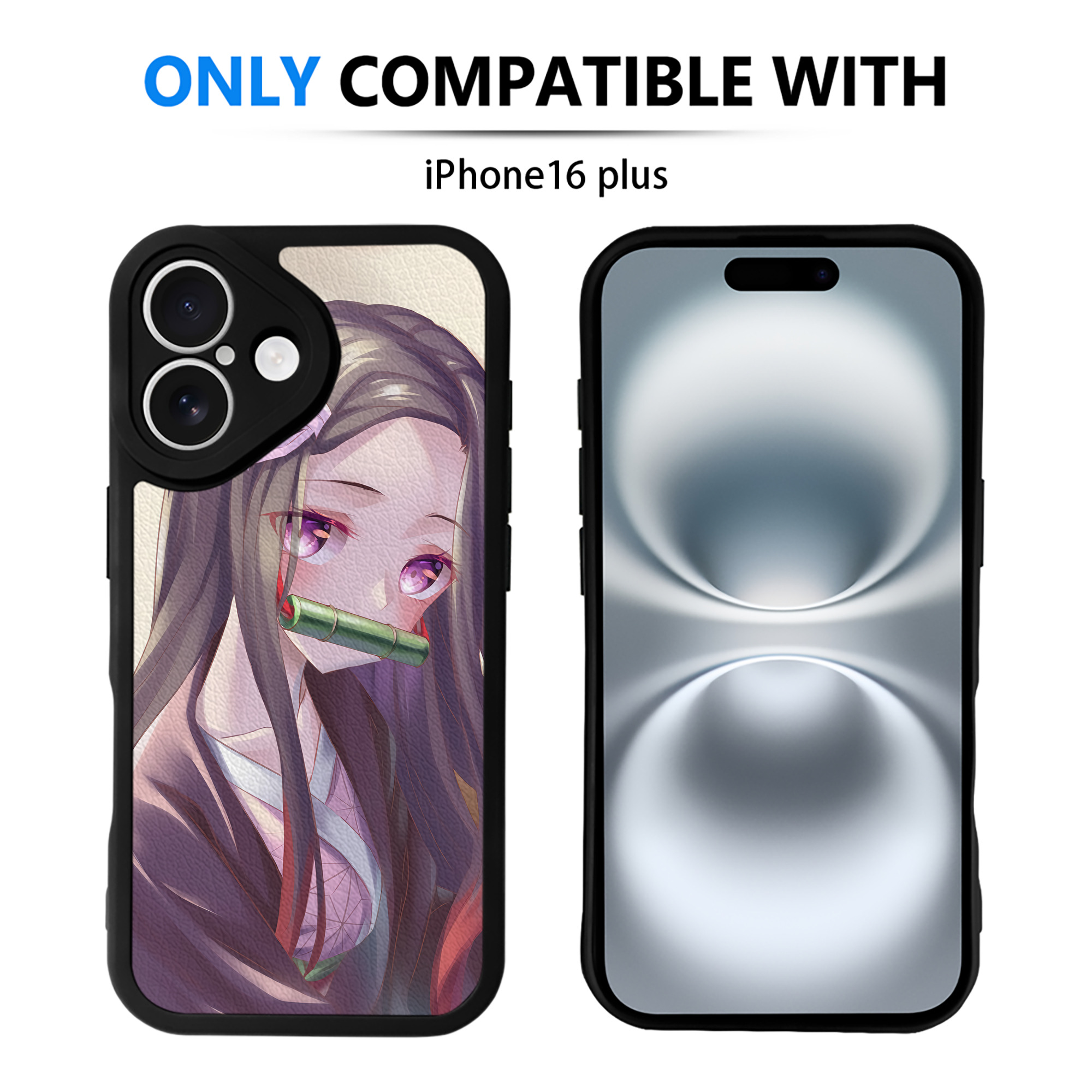 （画像用） 鬼滅の刃（きめつのやいば）竈門 禰󠄀豆子／かまど ねずこ Kamado Nezuko 【iPhone 16シリーズ対応】シリコンスマホケース（レザー調） 材質：シリコン